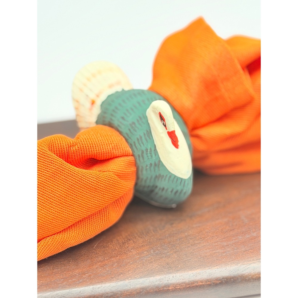 Vintage Hand Painted Wood Turkey Napkin Rings Set of 5 Green Orange Thanksgiving